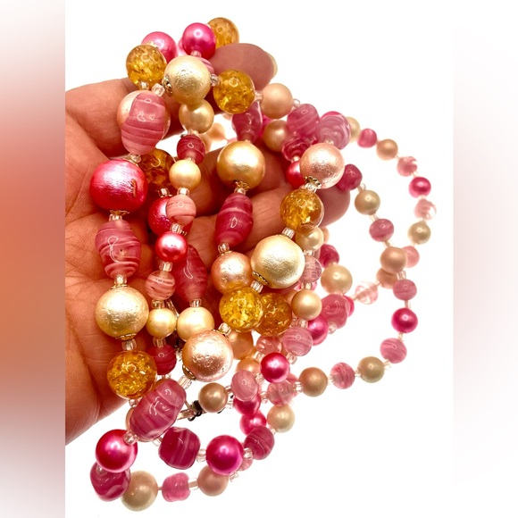 Vintage Signed Japan Multistrand Acrylic and Molded Glass Beaded Necklace MCM - Picture 9 of 9